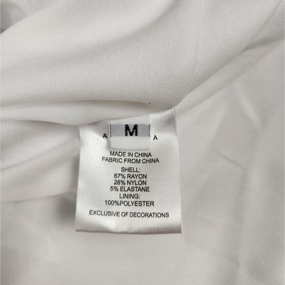 AREA Grape Cluster Dress in White Sleeveless Beaded Straps Medium Mini Deep V - Picture 12 of 14